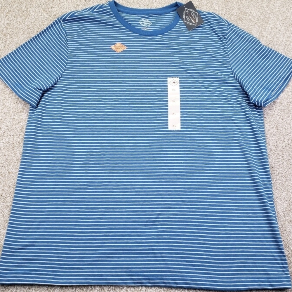 St John's Bay Men's Short Sleeve Striped Blue T-shirt Size XL NWT MSRP $22